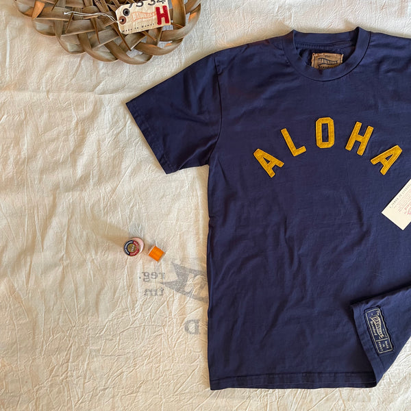 ALOHA - antique gold on navy