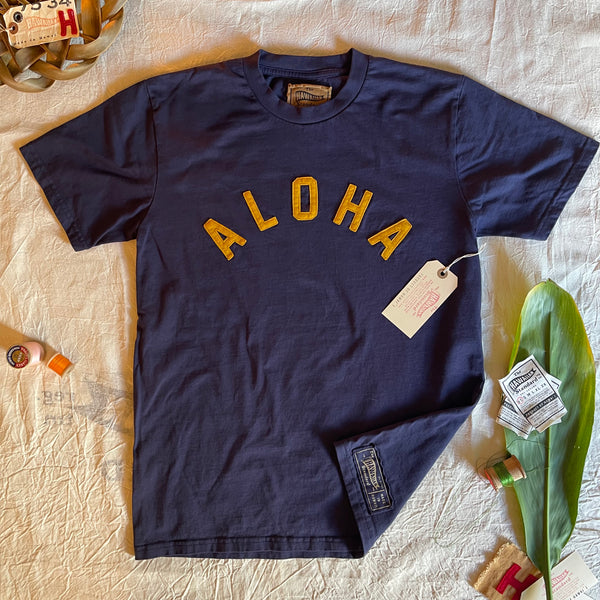 ALOHA - antique gold on navy