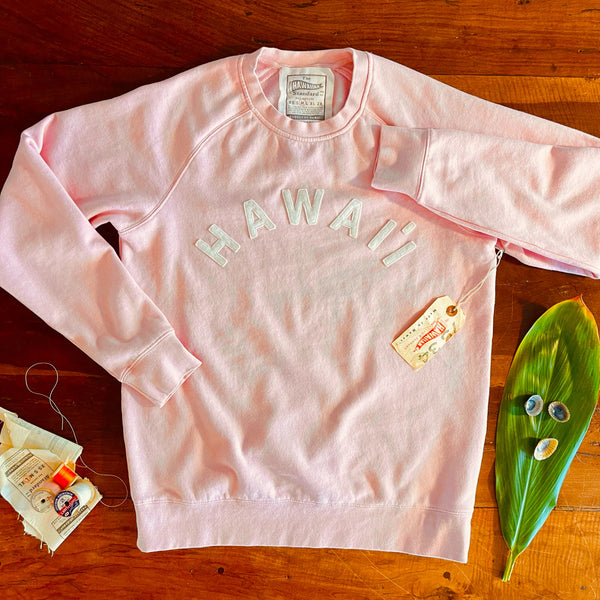 Mens Raglan Fleece Light Pink x Off White HAWAI`I Applique